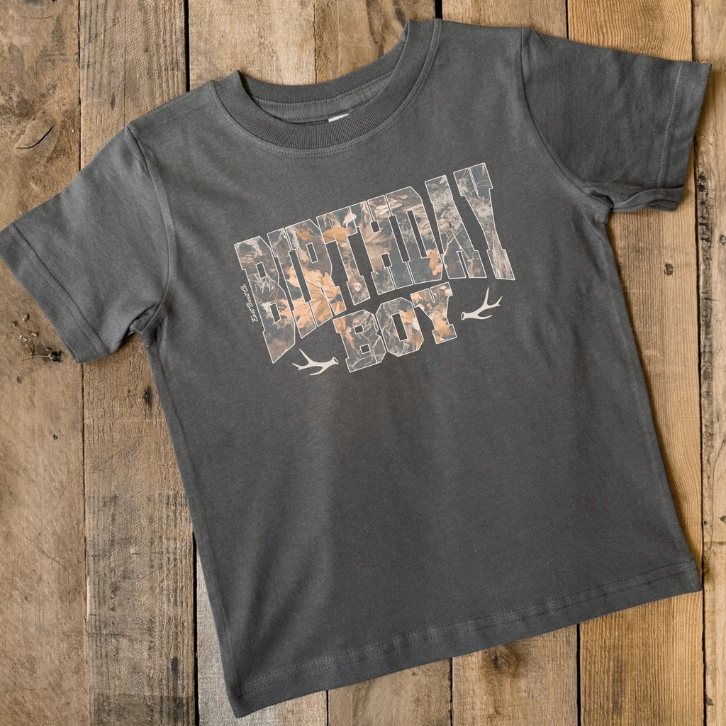 Birthday Boy Camo Antlers Short Sleeve Shirt (Front Design)