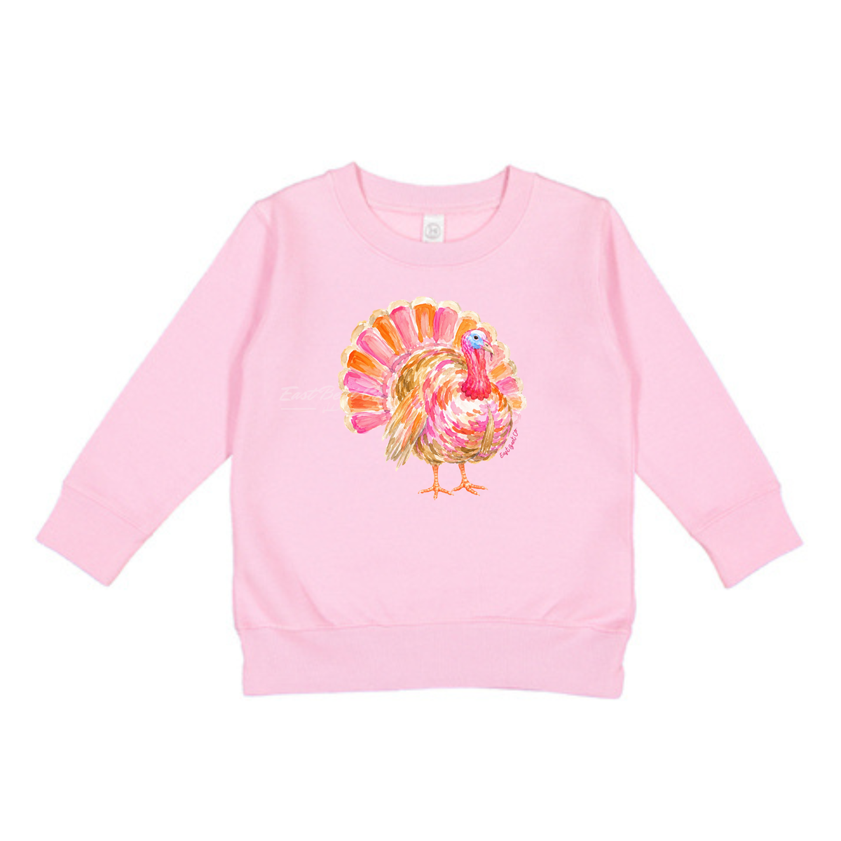 Watercolor Turkey Girls Crewneck Sweatshirt (Front Design)