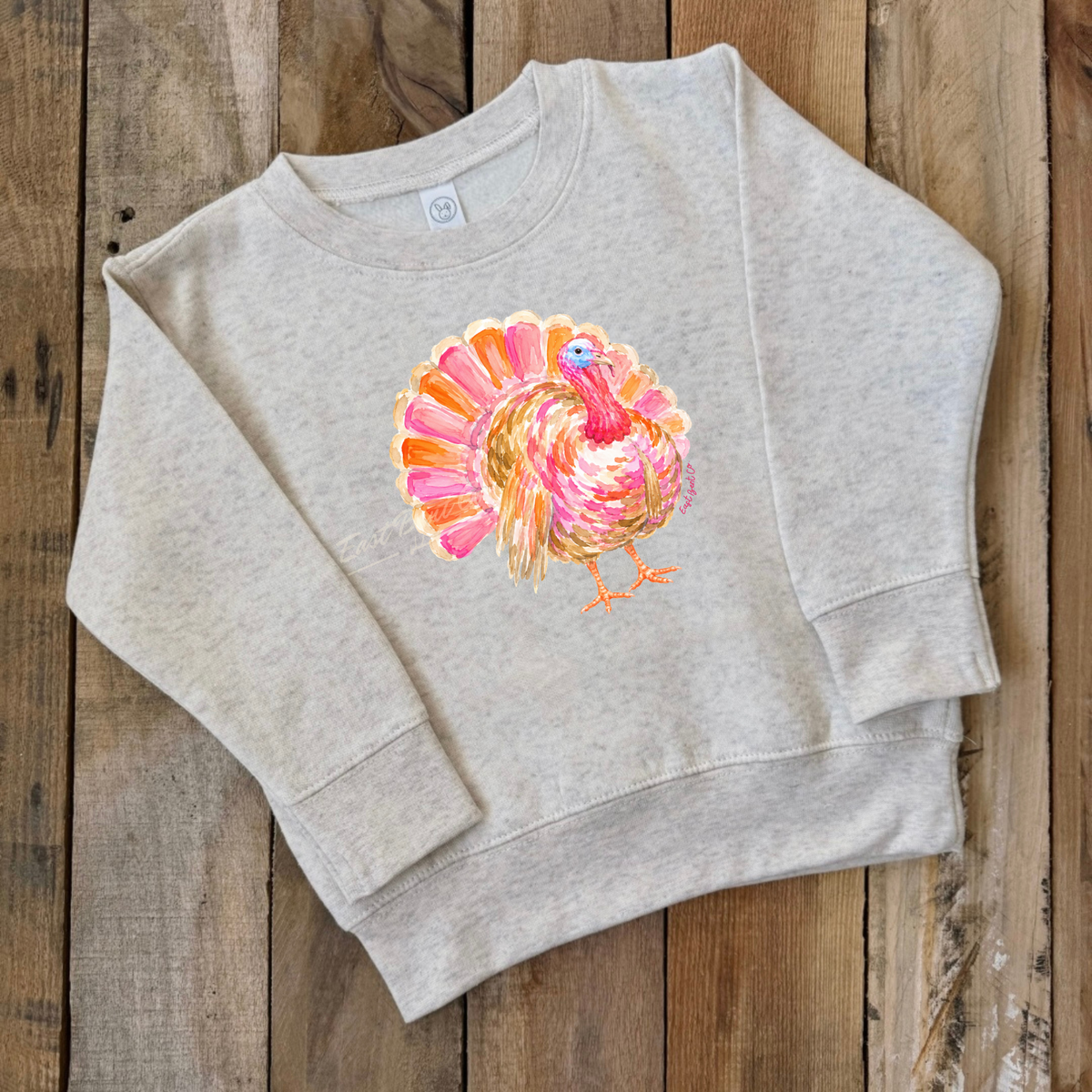 Watercolor Turkey Girls Crewneck Sweatshirt (Front Design)