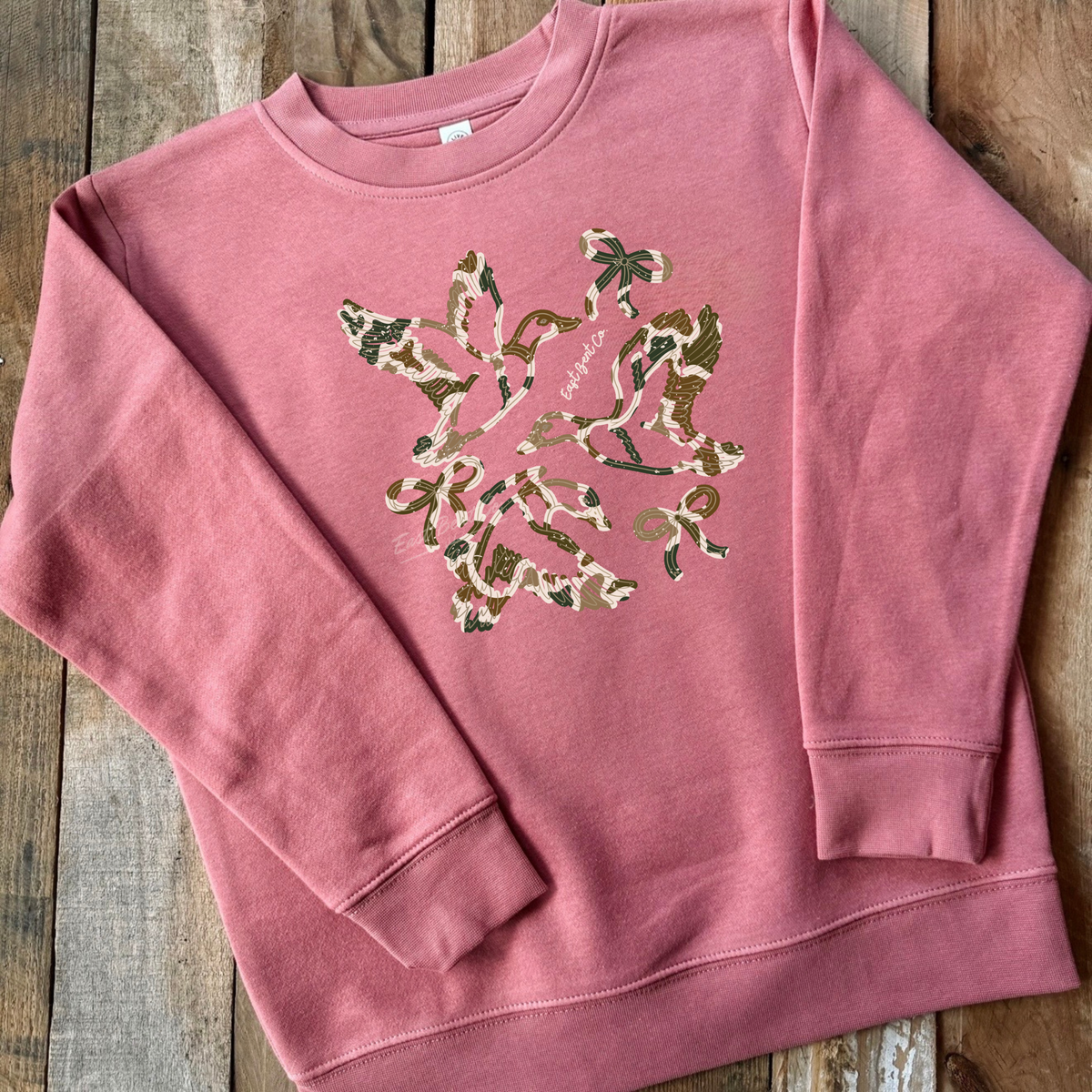 Camo Mallard Bows Girls Crewneck Sweatshirt (Front Design)