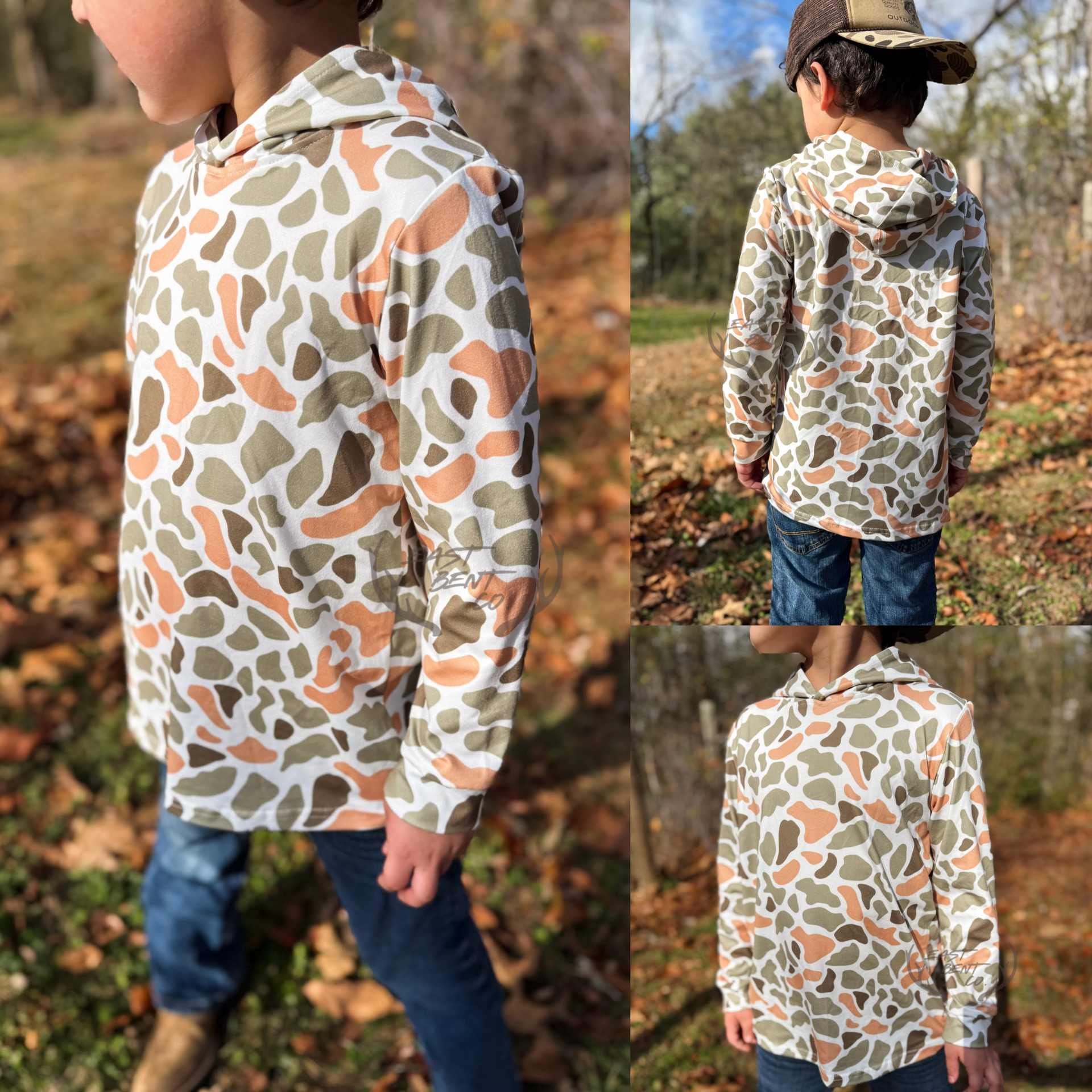 Marsh Camo Kids Long Sleeve Hooded Performance Shirt