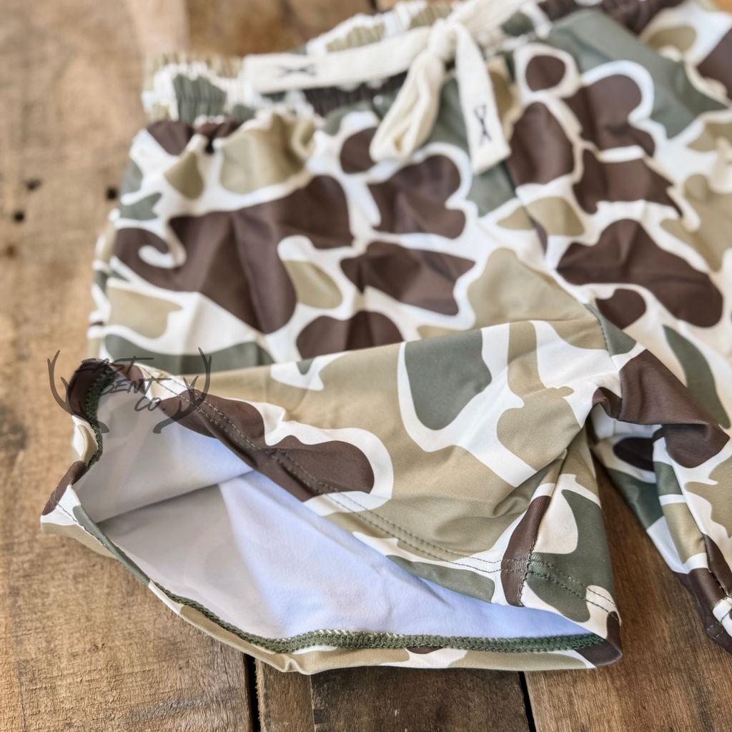 Retro Green Camo Kids Swim Shorts