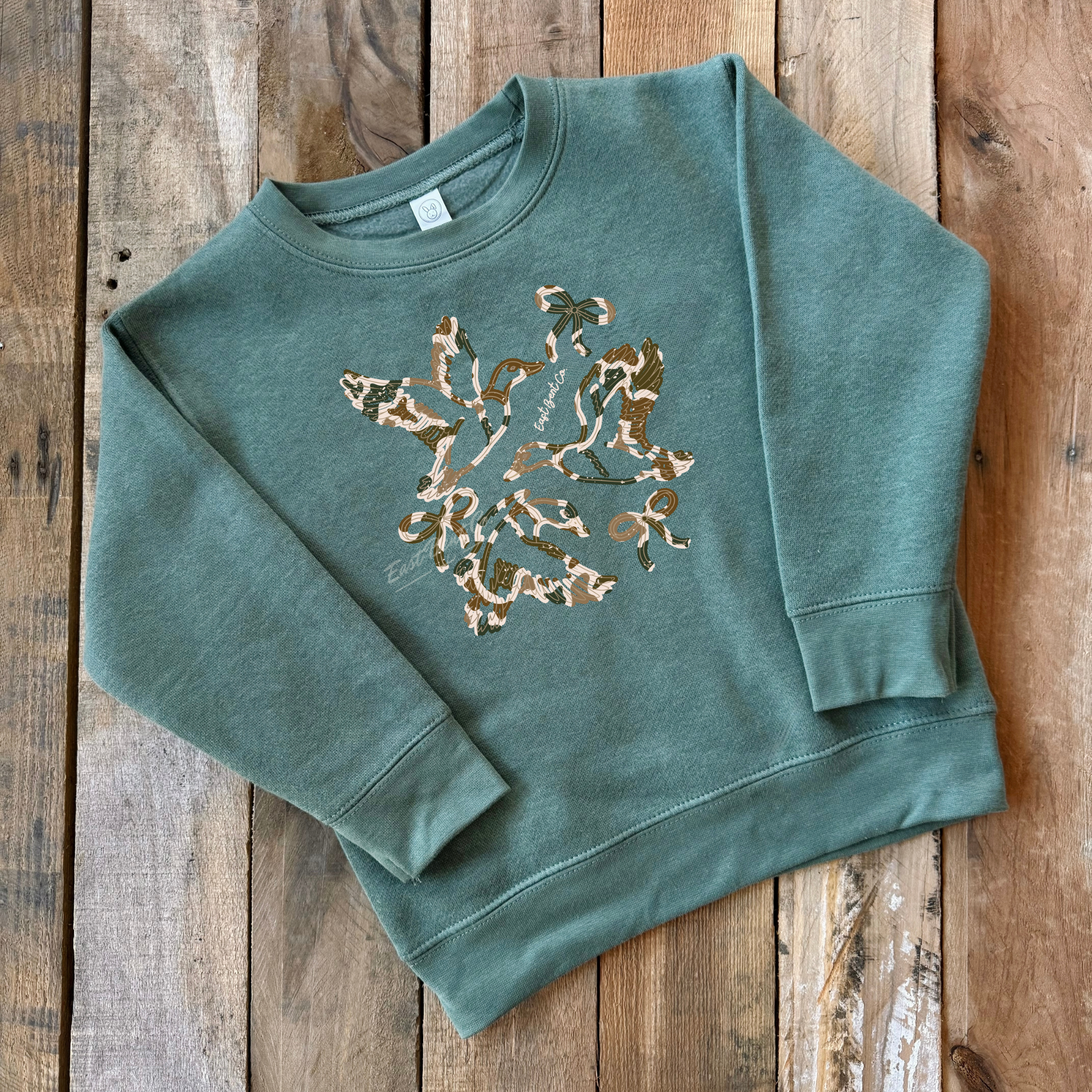 Camo Mallard Bows Girls Crewneck Sweatshirt (Front Design)