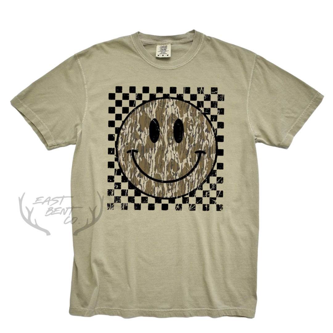 Camo Checkered Smiley Adult Short Sleeve Shirt