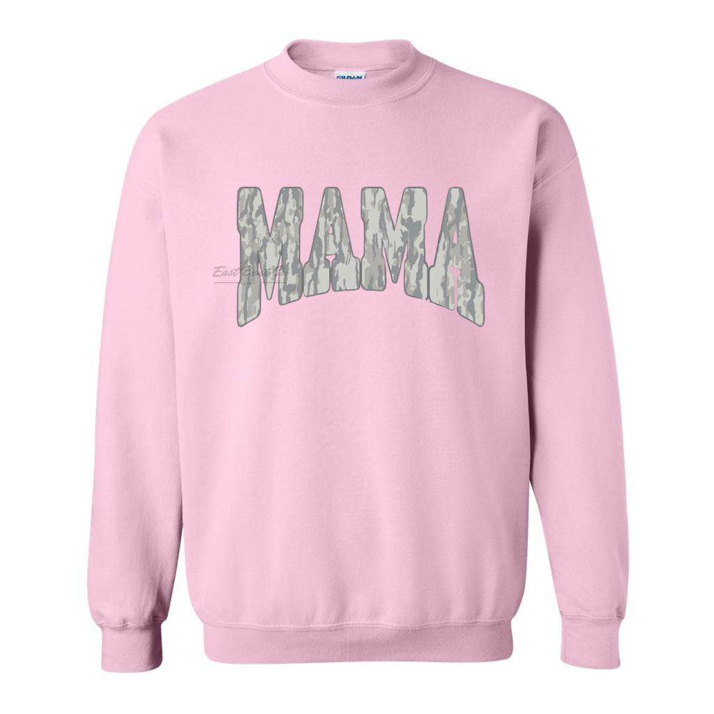 Faded Gray Bark Camo Mama Adult Crewneck Sweatshirt