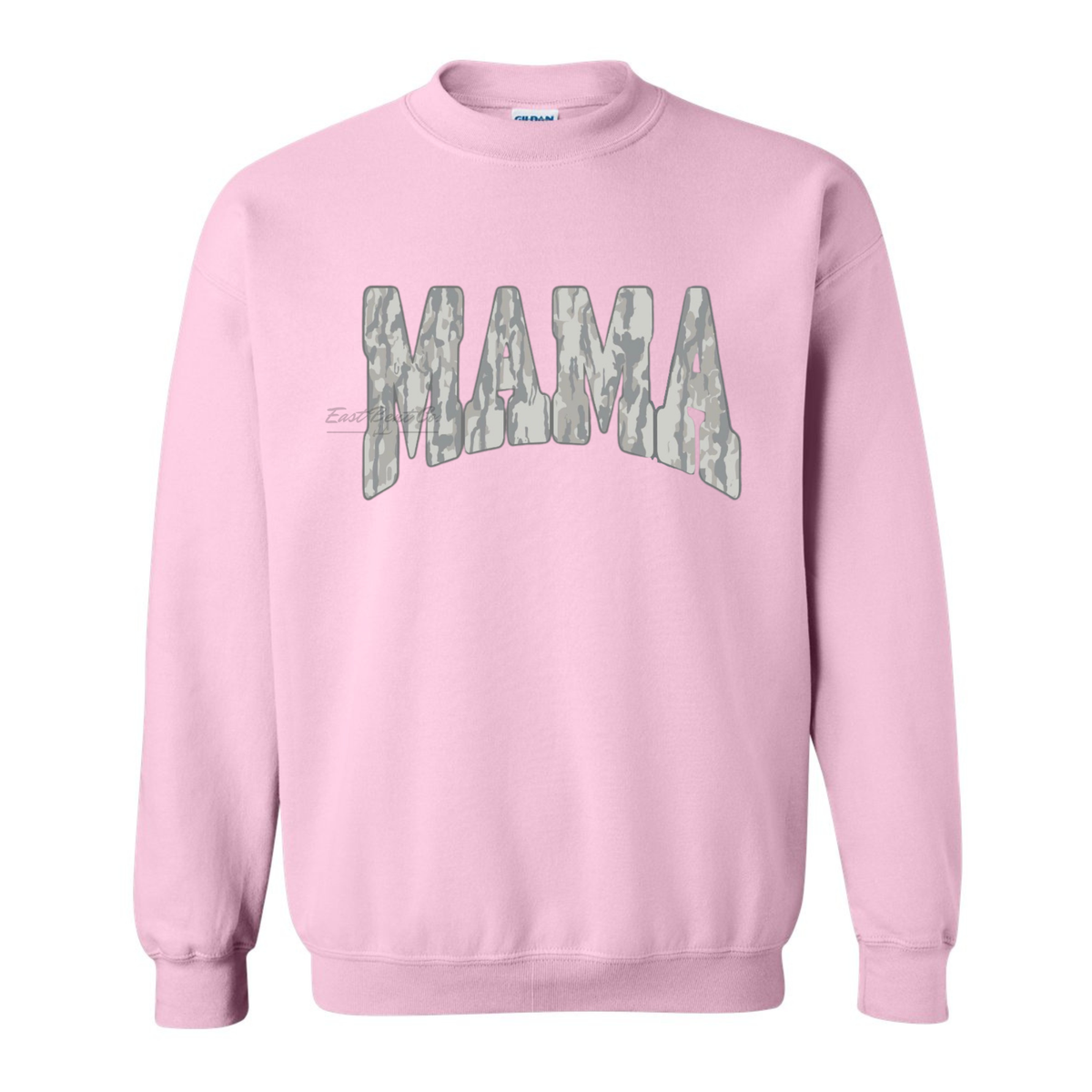 Faded Gray Bark Camo Mama Adult Crewneck Sweatshirt