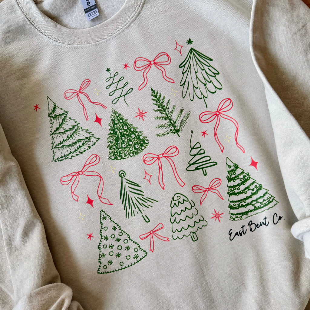 Coquette Christmas Trees Adult Crewneck Sweatshirt