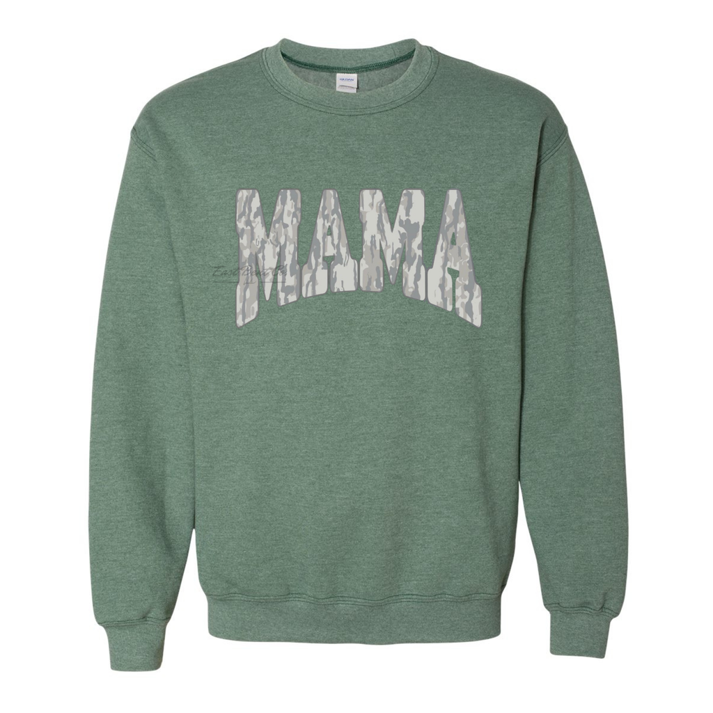 Faded Gray Bark Camo Mama Adult Crewneck Sweatshirt