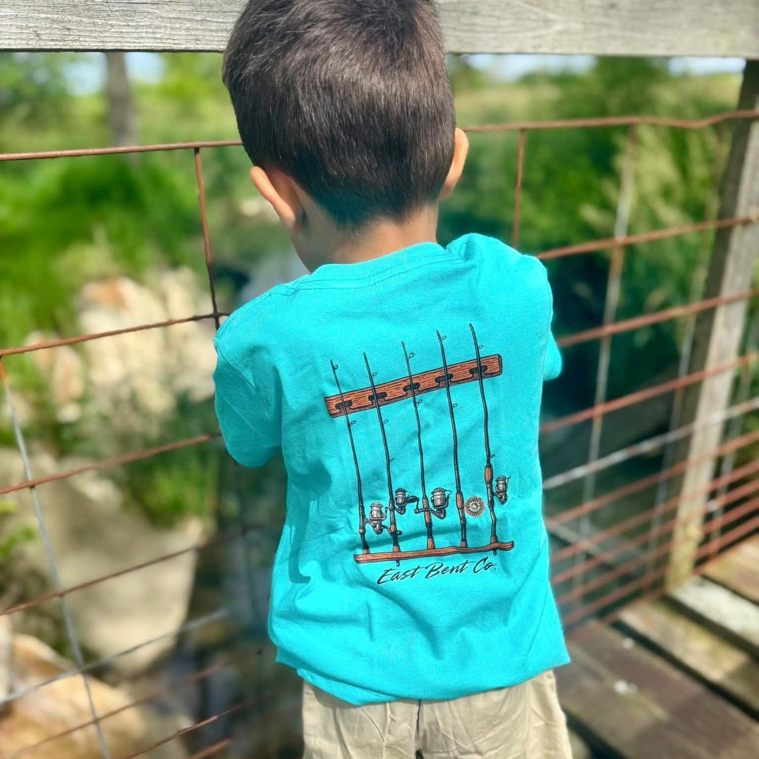 Vintage Fishing Rod Rack Kids Short Sleeve Shirt