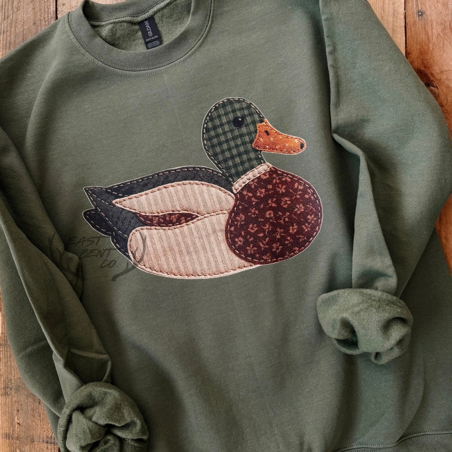 Vintage Faux Patchwork Mallard Adult Crewneck Sweatshirt