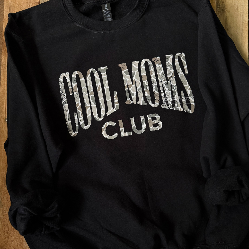 Cool Moms Club Distressed Camo Adult Crewneck Sweatshirt