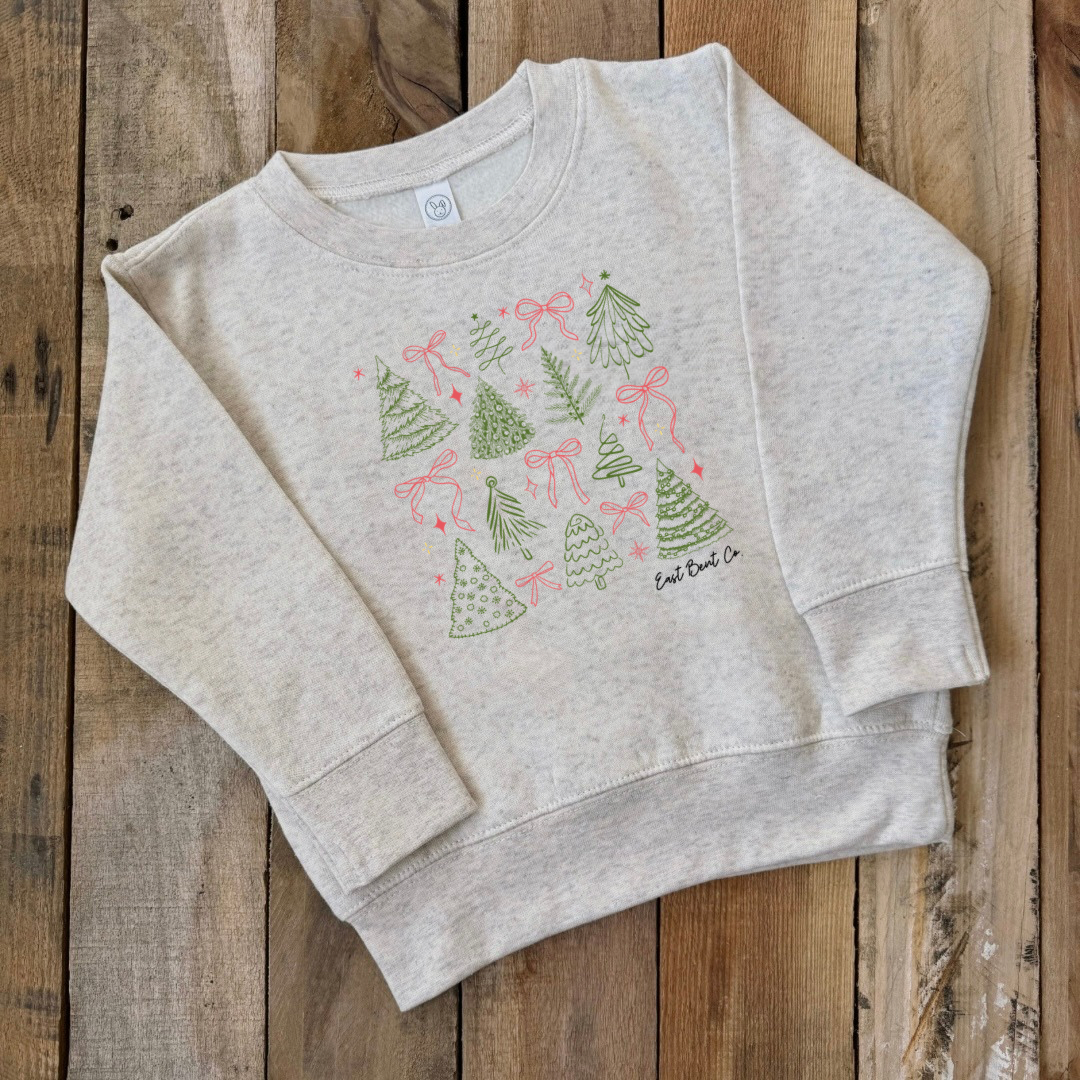Coquette Christmas Trees Girls Crewneck Sweatshirt (Front Design)