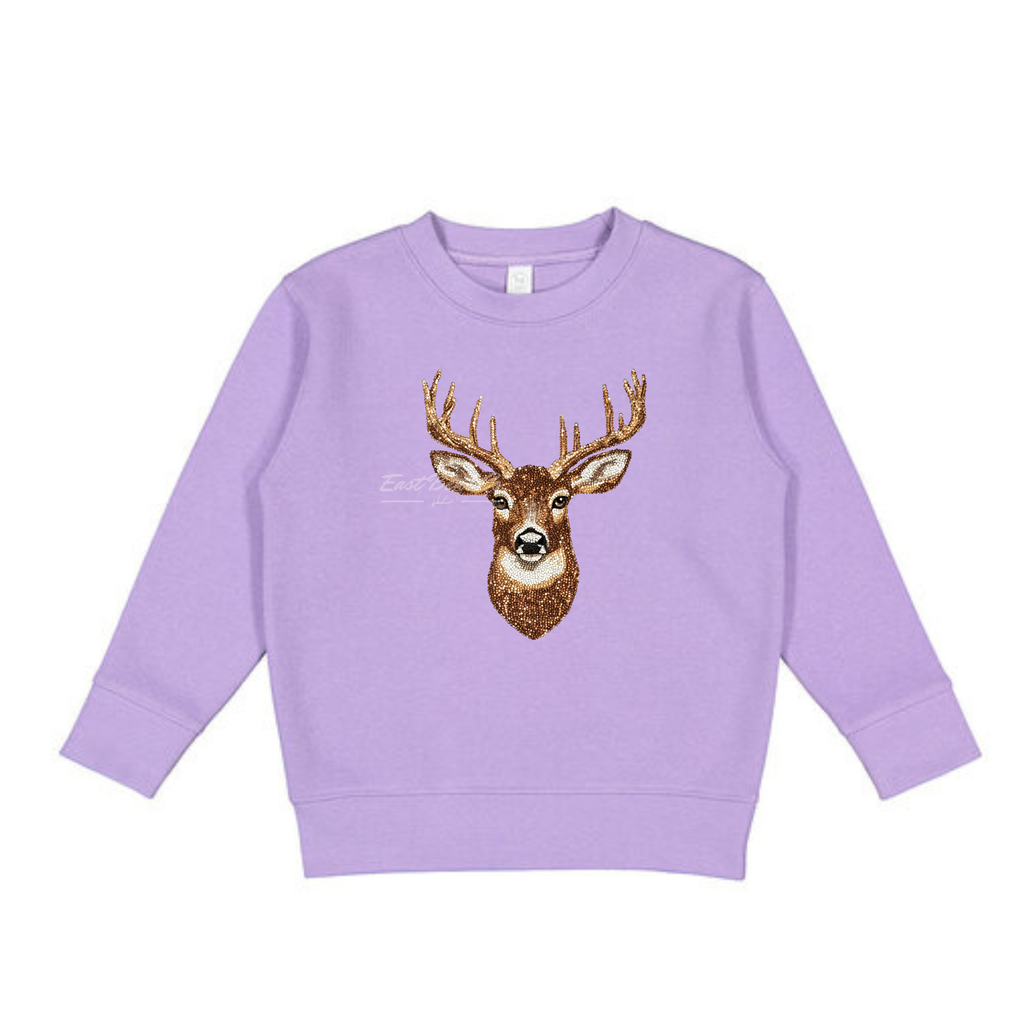 Faux Rhinestone Girls Deer Crewneck Sweatshirt (Front Design)
