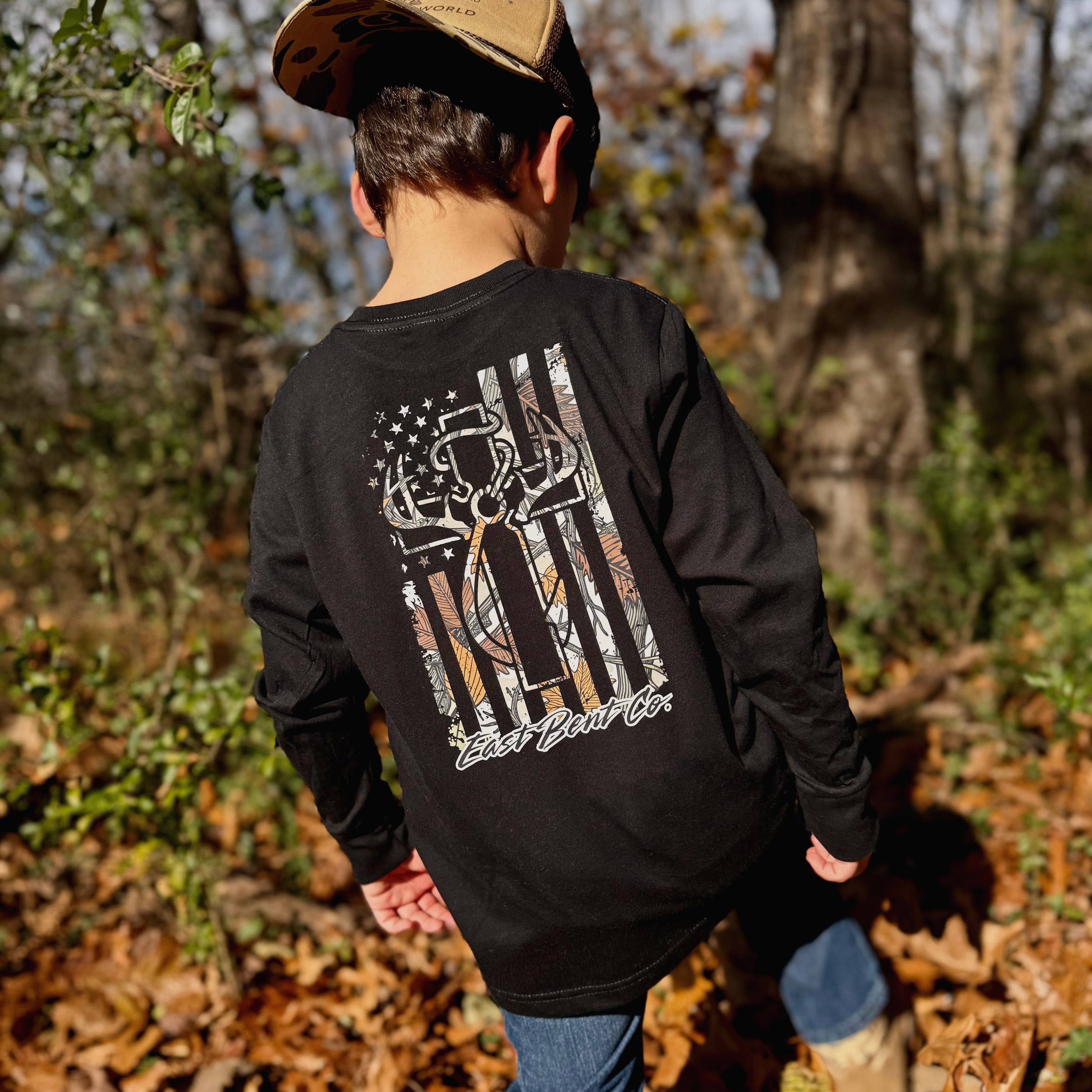 EBC Camo Distressed Hunting Cross Kids Long Sleeve Shirt