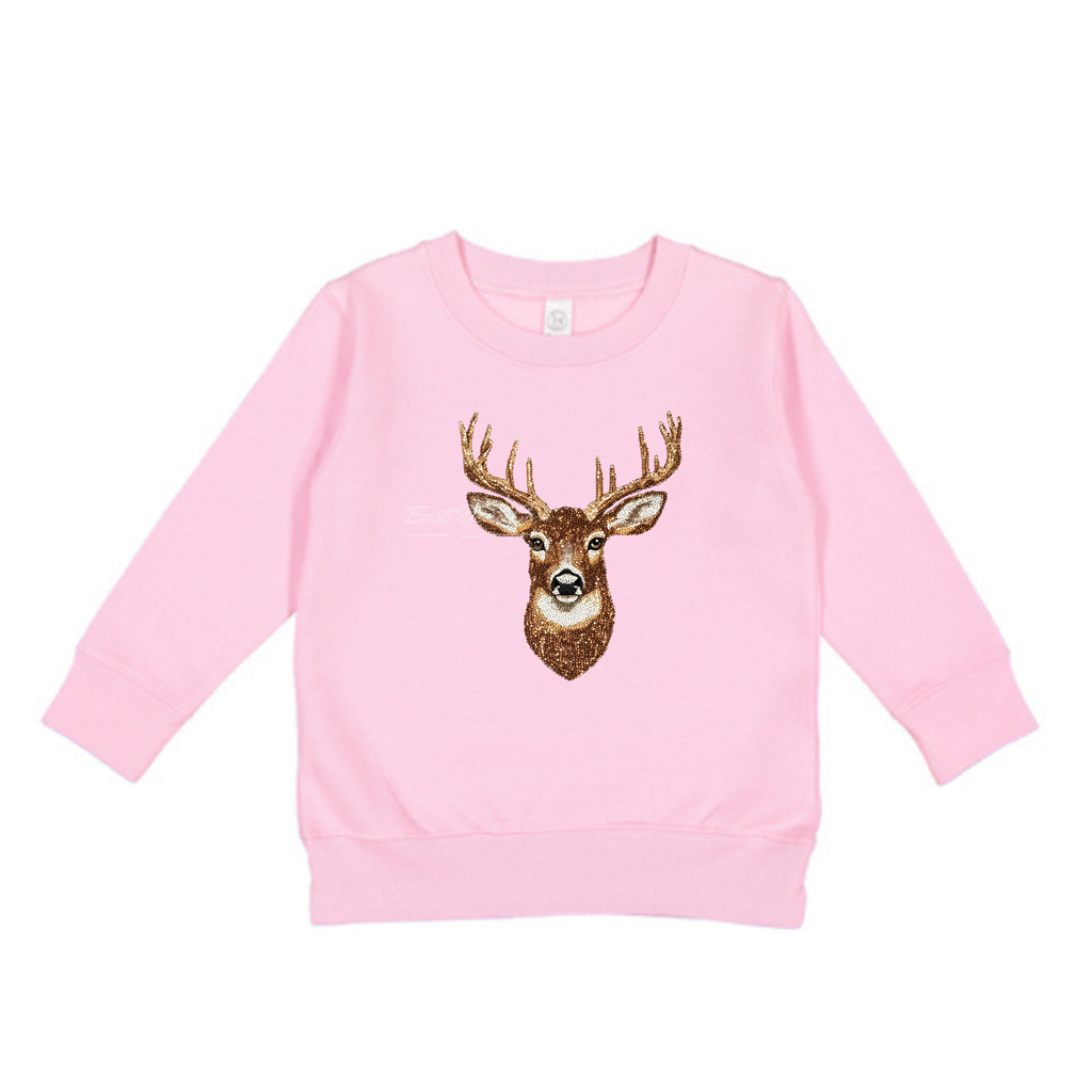 Faux Rhinestone Girls Deer Crewneck Sweatshirt (Front Design)