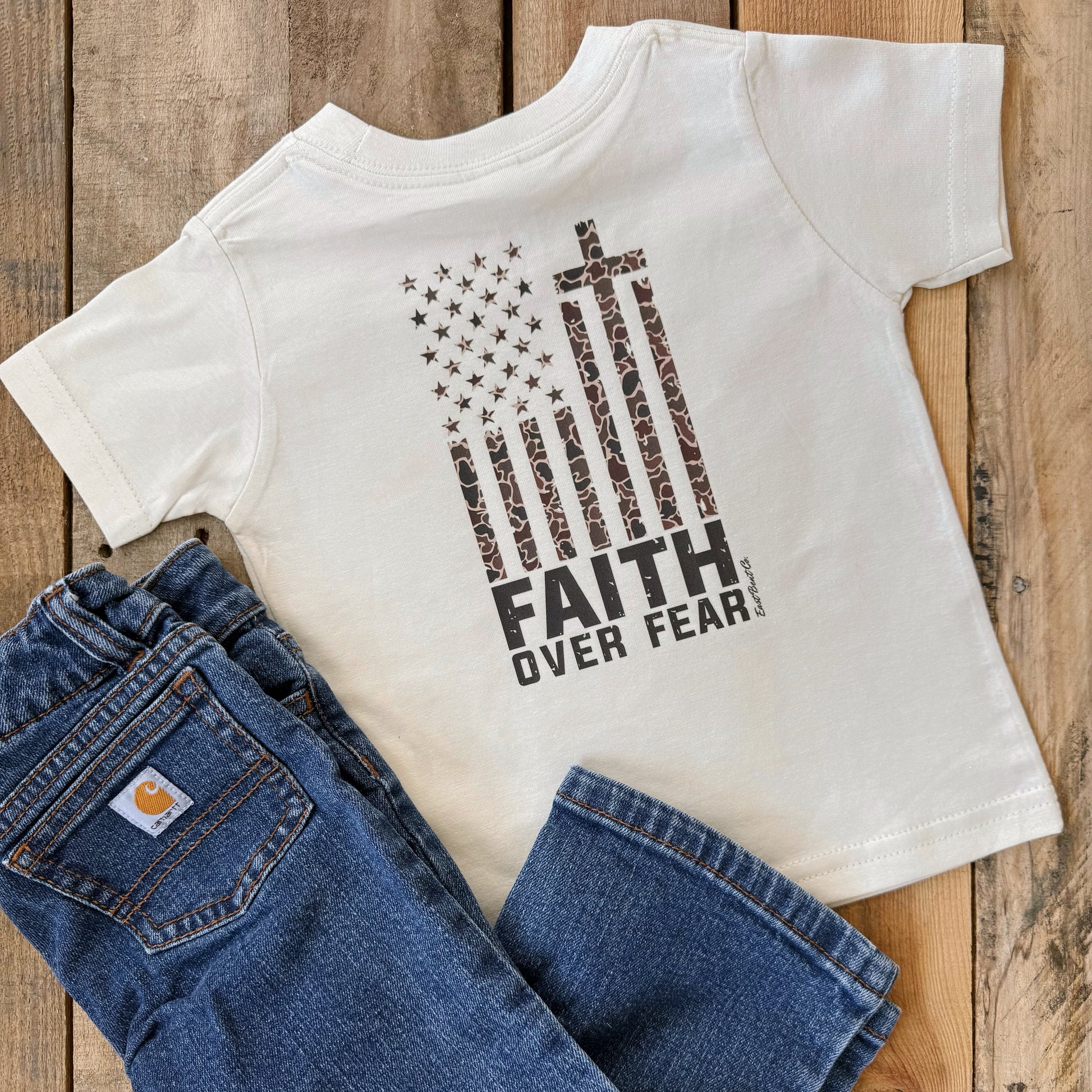 Faith Over Fear Camo Kids Short Sleeve Shirt