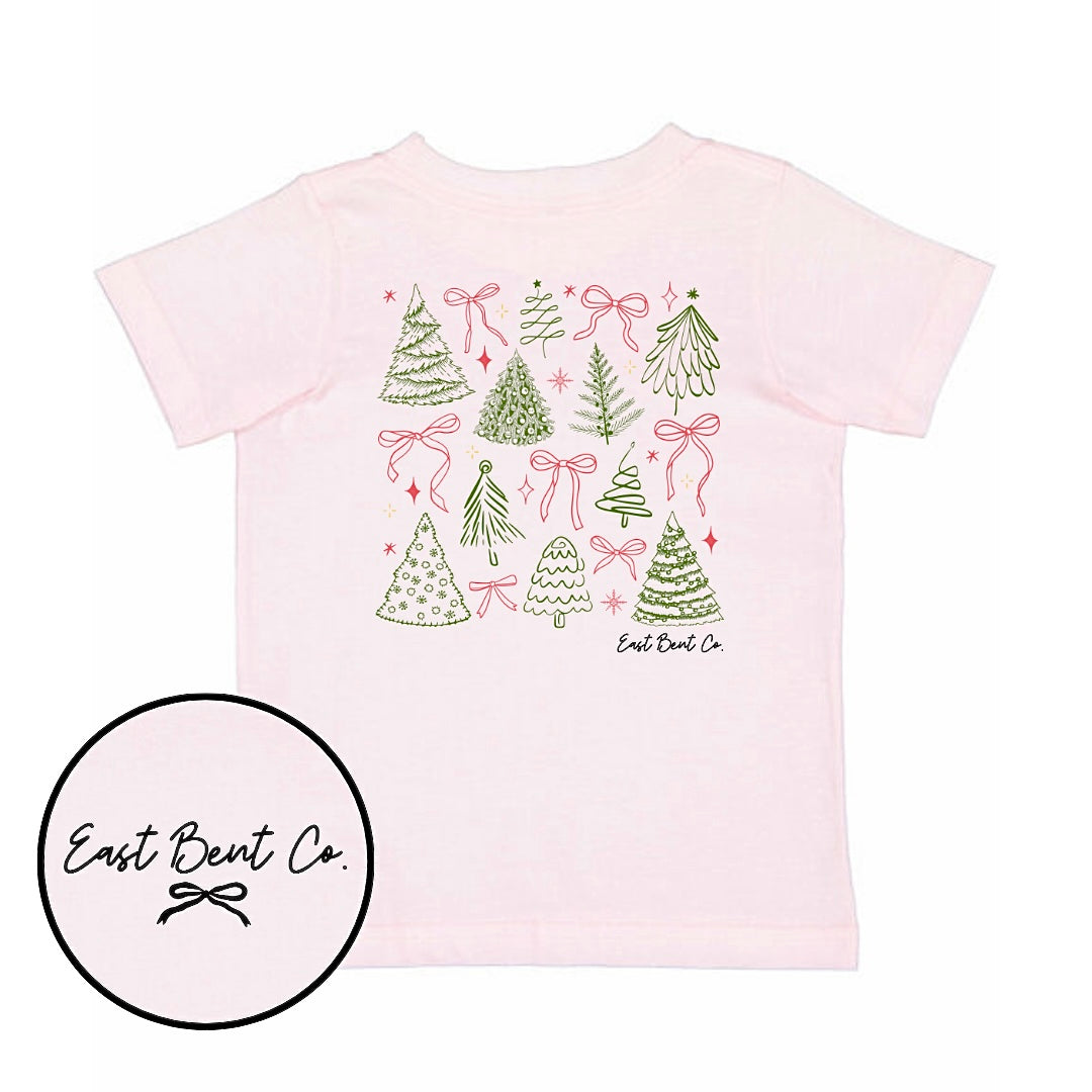 Coquette Christmas Trees Girls Short Sleeve Shirt
