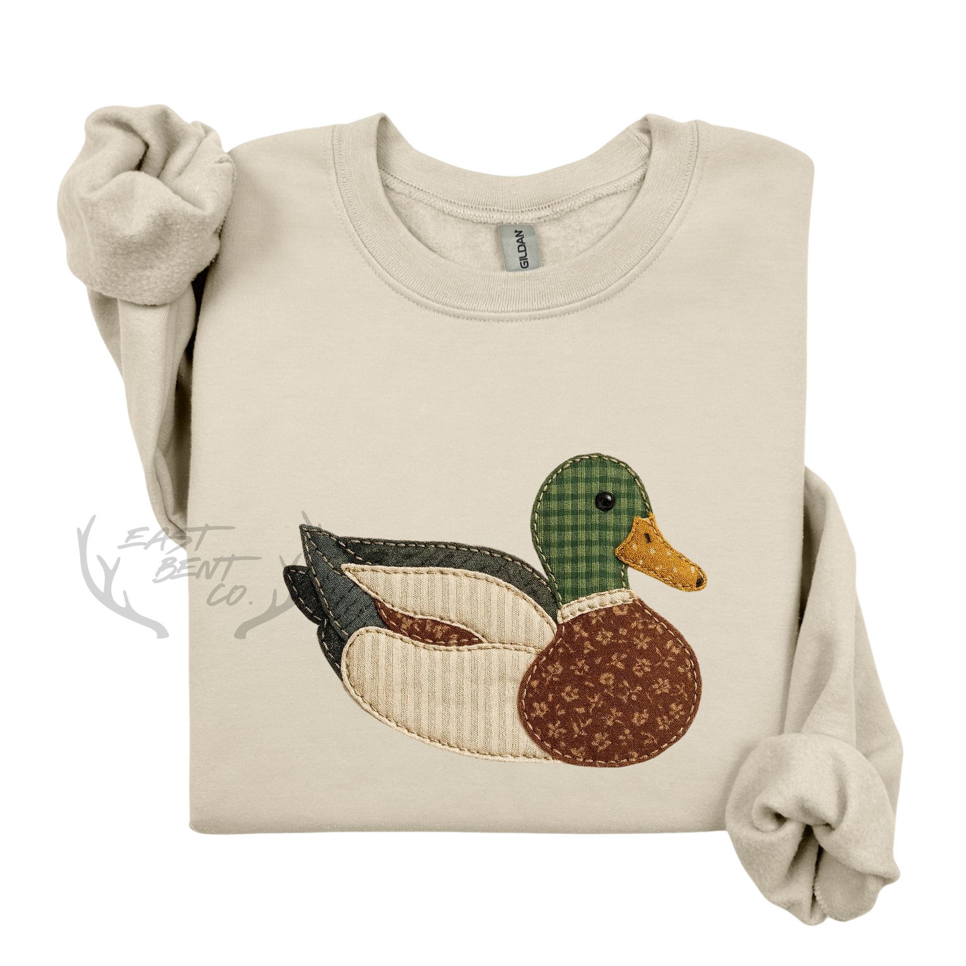 Vintage Faux Patchwork Mallard Adult Crewneck Sweatshirt