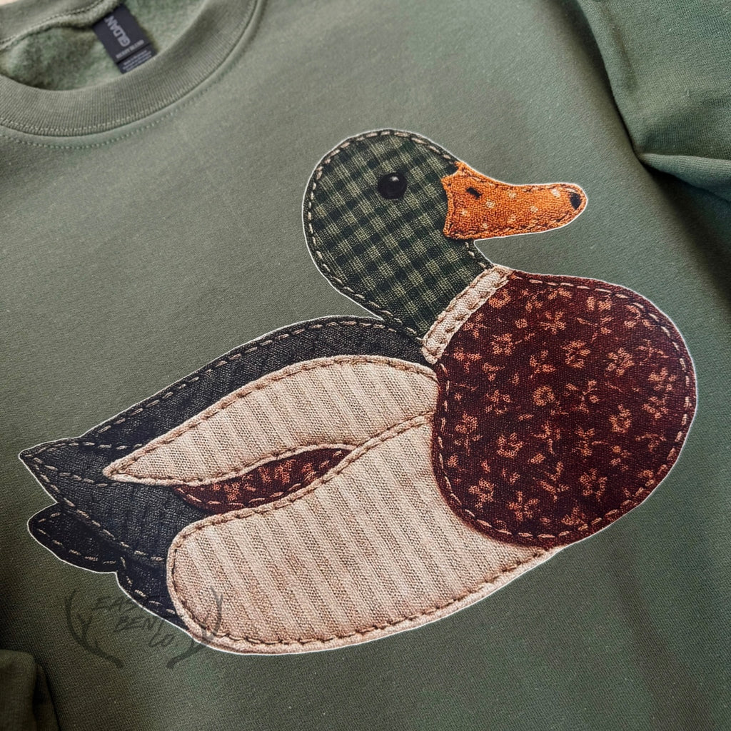 Vintage Faux Patchwork Mallard Adult Crewneck Sweatshirt