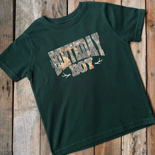 Birthday Boy Camo Antlers Short Sleeve Shirt (Front Design)