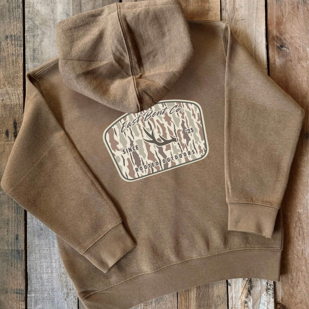Rooted Outdoors Camo Logo Kids Hoodie