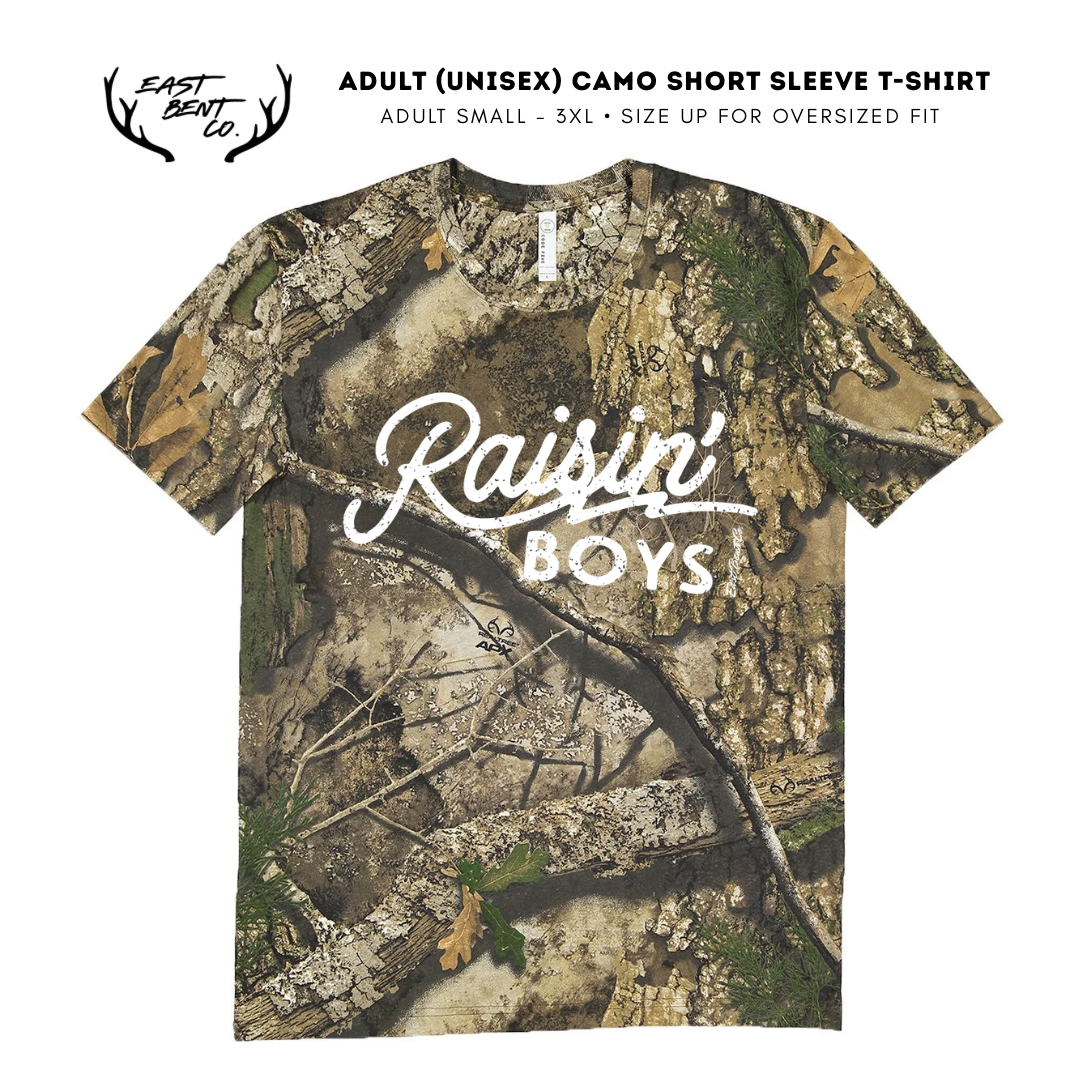 Raisin’ Boys Camo Adult Short Sleeve Shirt