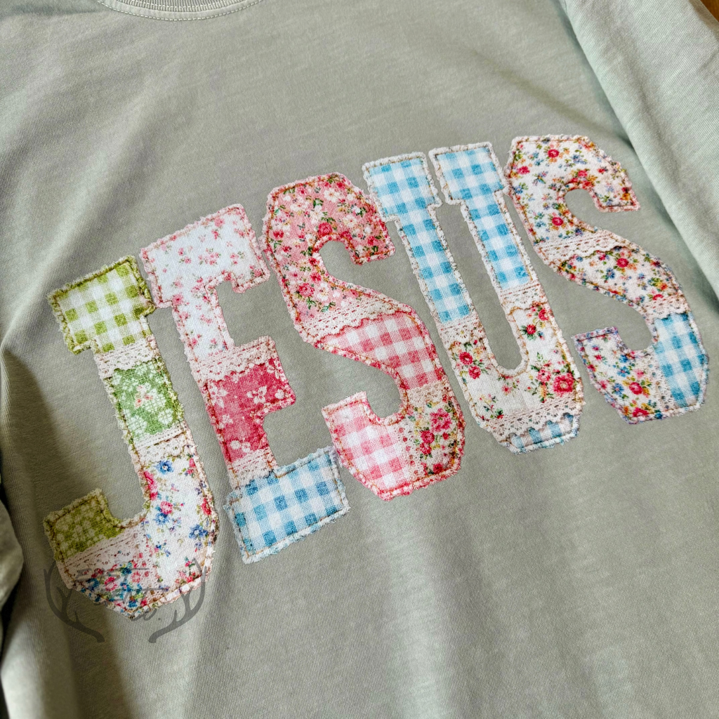 Jesus Springtime Faux Patchwork Adult Short Sleeve Shirt