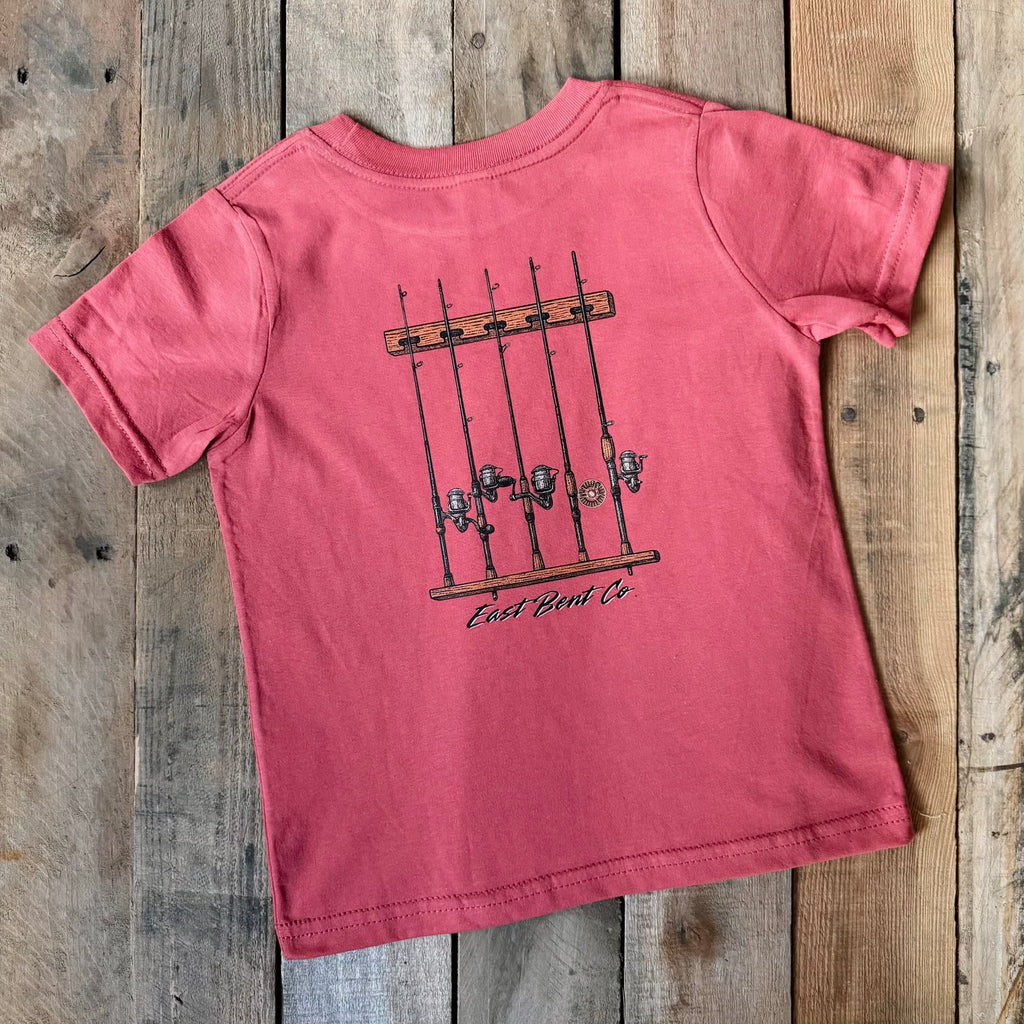 Vintage Fishing Rod Rack Kids Short Sleeve Shirt