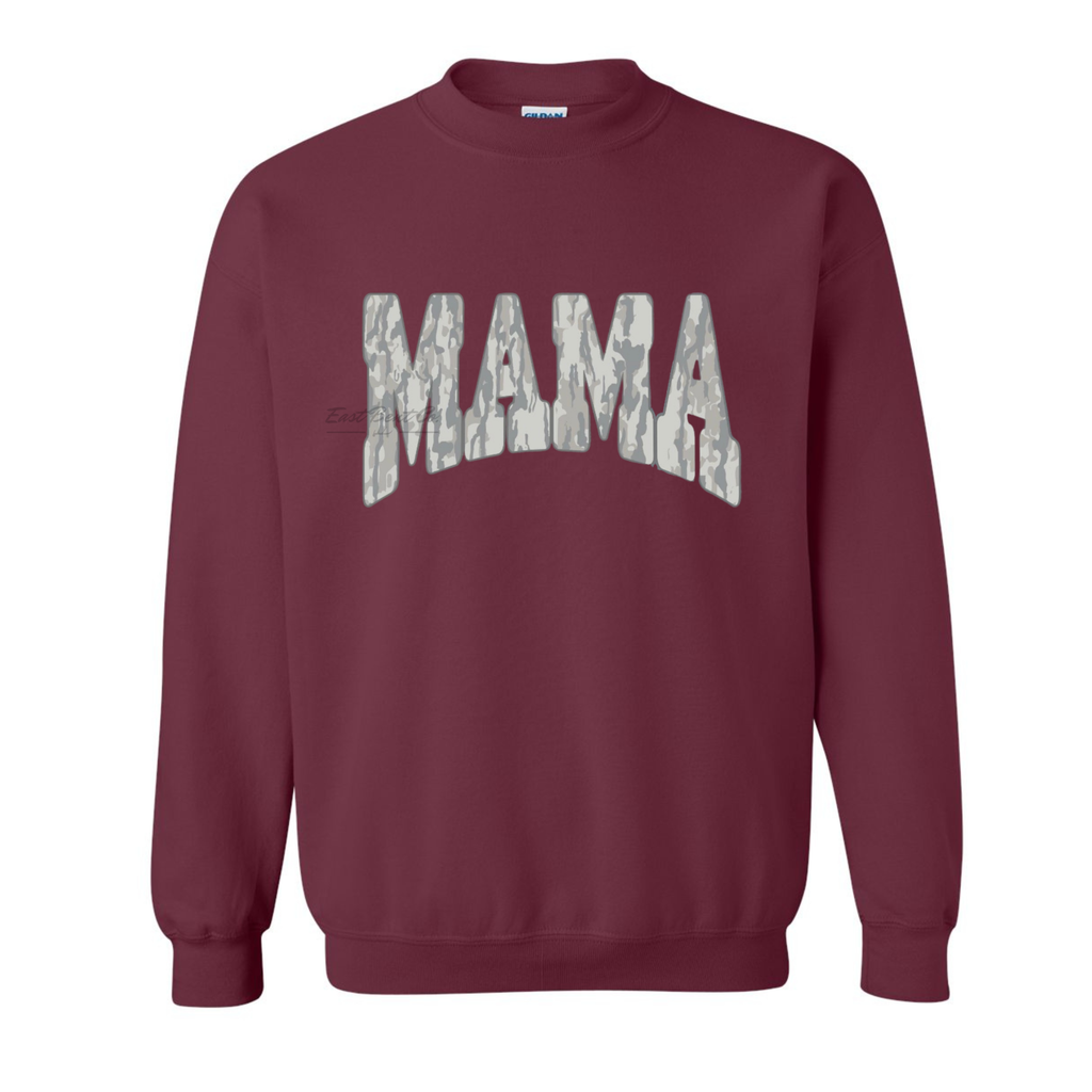 Faded Gray Bark Camo Mama Adult Crewneck Sweatshirt