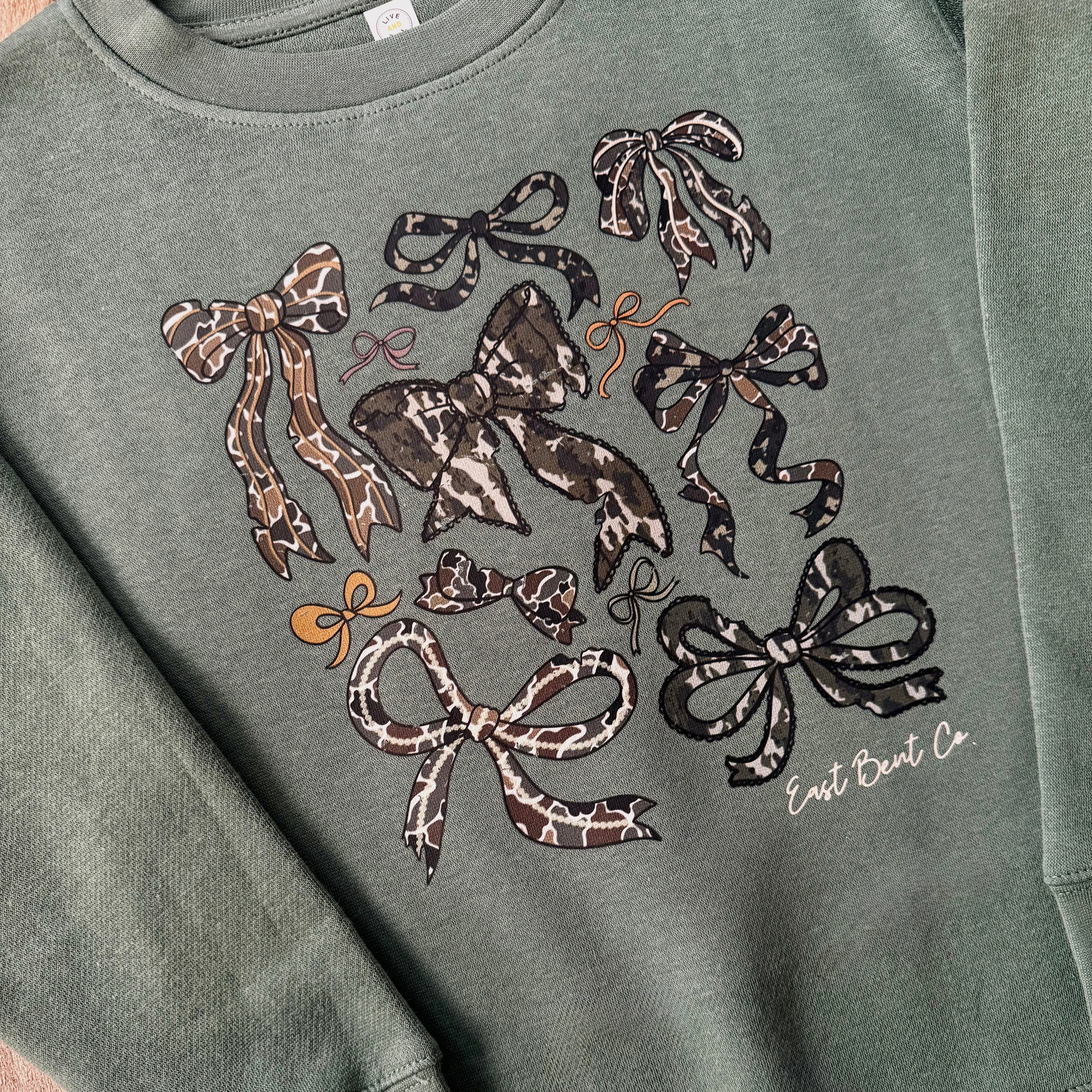 Camo Bows Girls Crewneck Sweatshirt (Front Design)