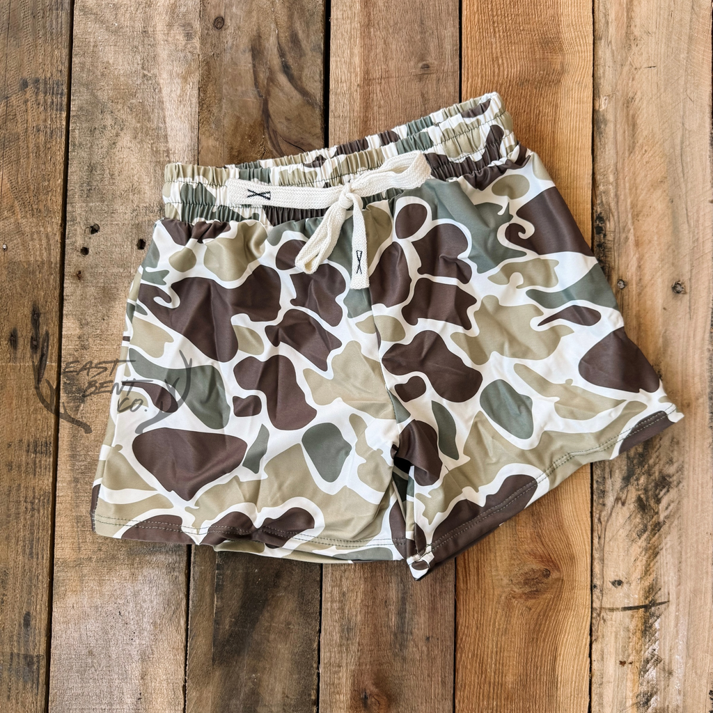 Retro Green Camo Kids Swim Shorts