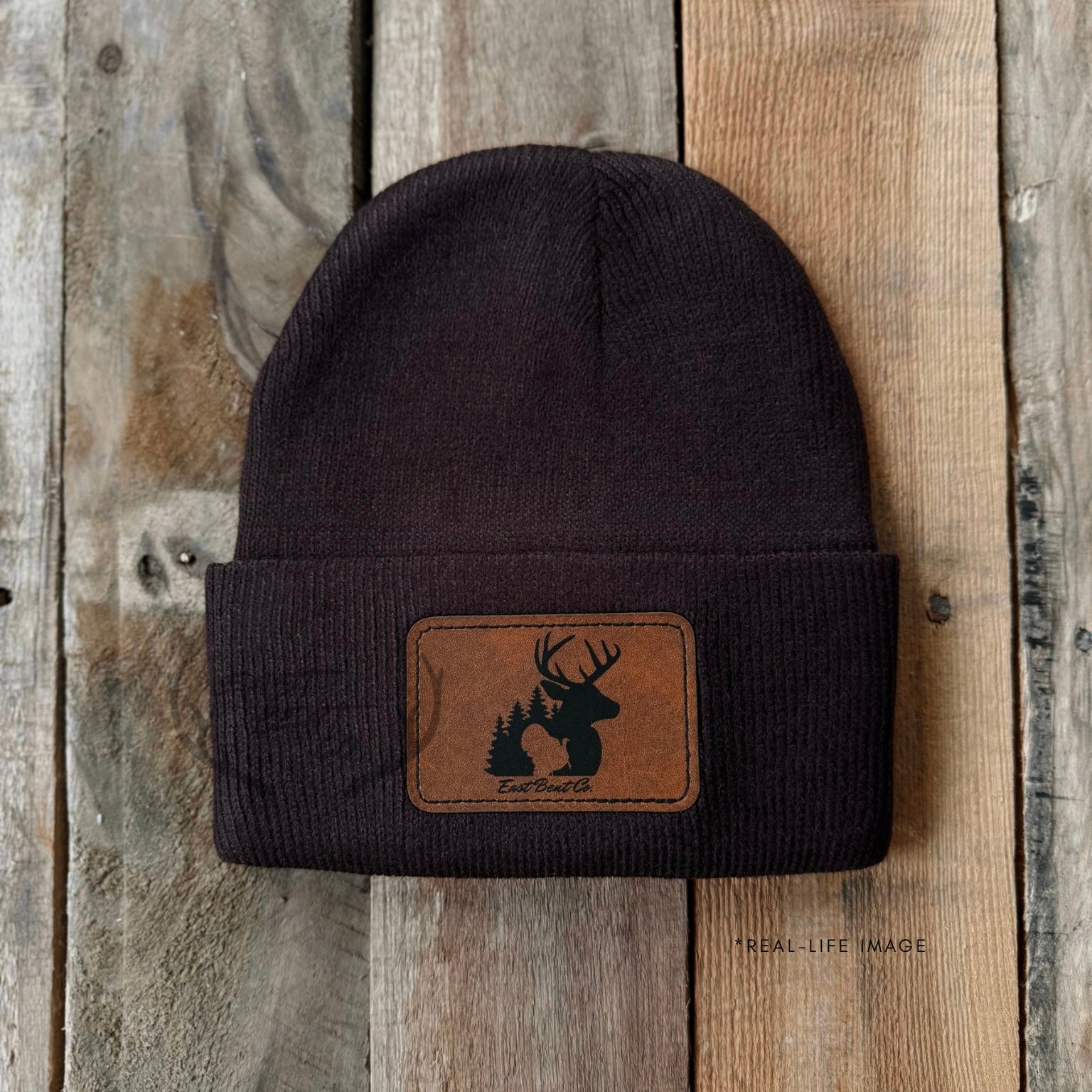 East Bent Co. Toddler Leatherette Patch Beanies