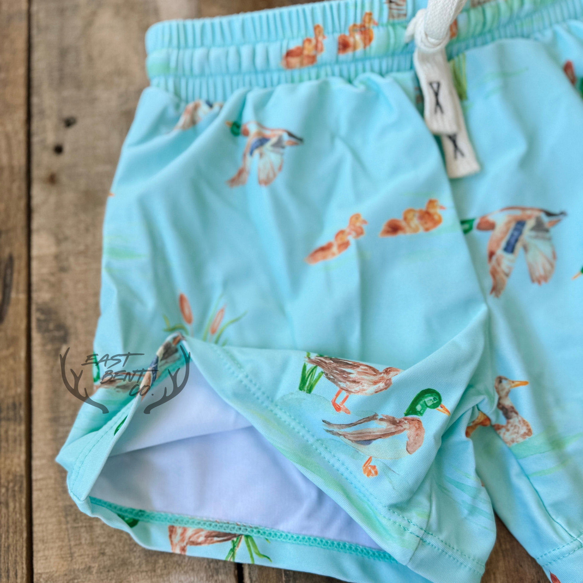 Vintage Watercolor Ducks Kids Swim Shorts