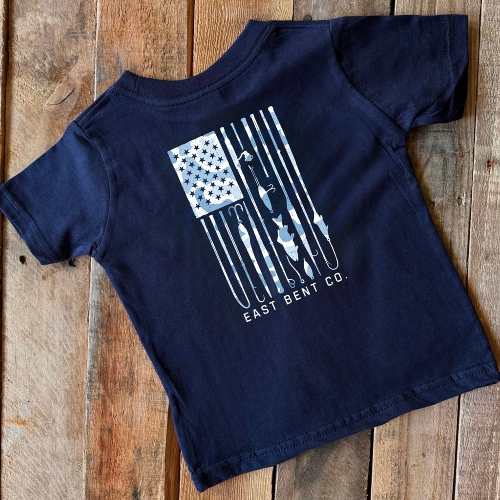 Distressed Blue Camo Fishing Flag Short Sleeve Shirt