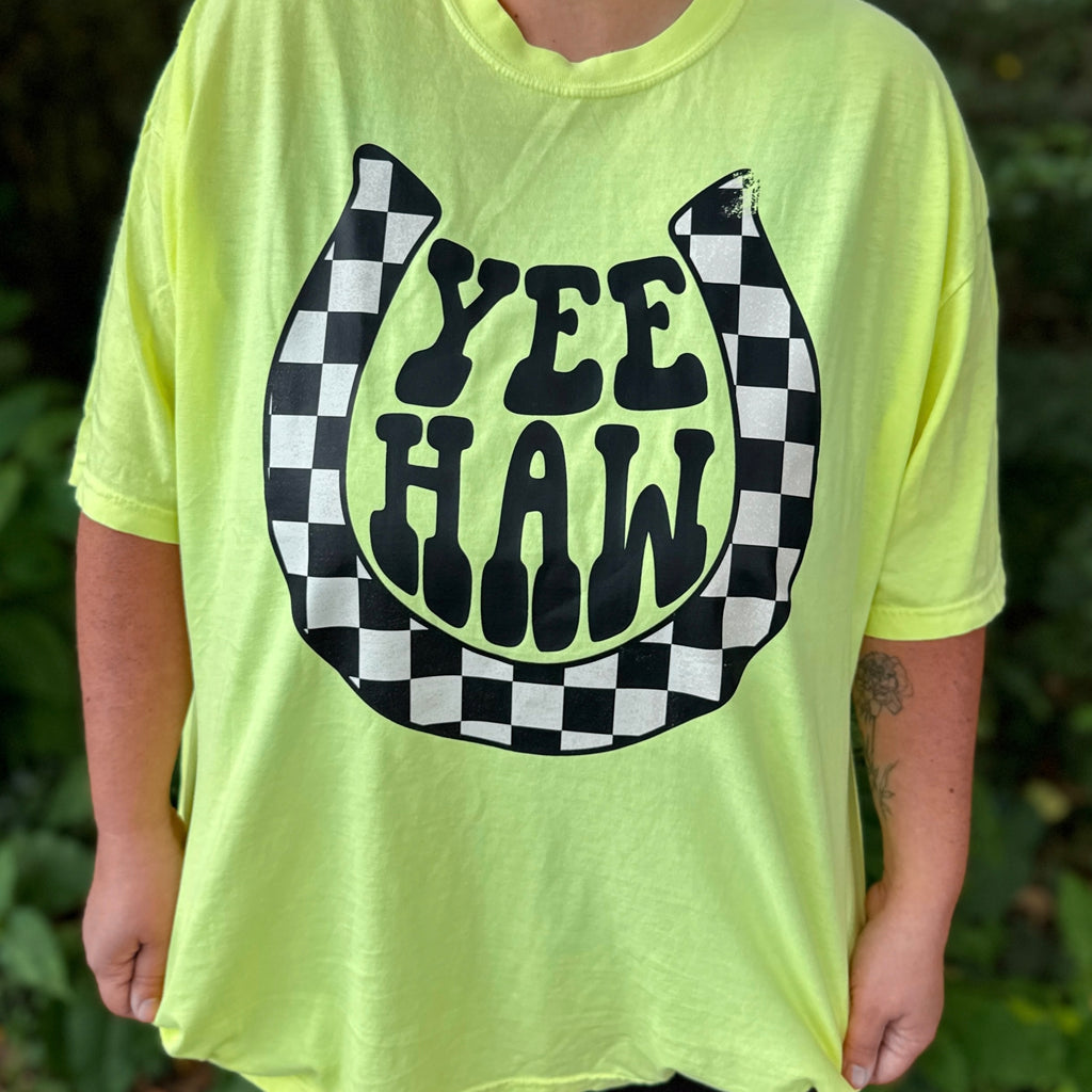 Checkered Yeehaw Adult Short Sleeve Shirt