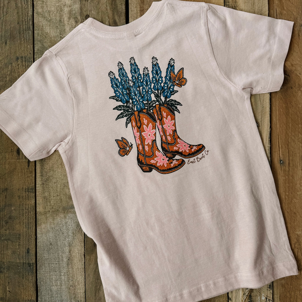 Bluebonnet Cowboy Boot Girls Short Sleeve Shirt