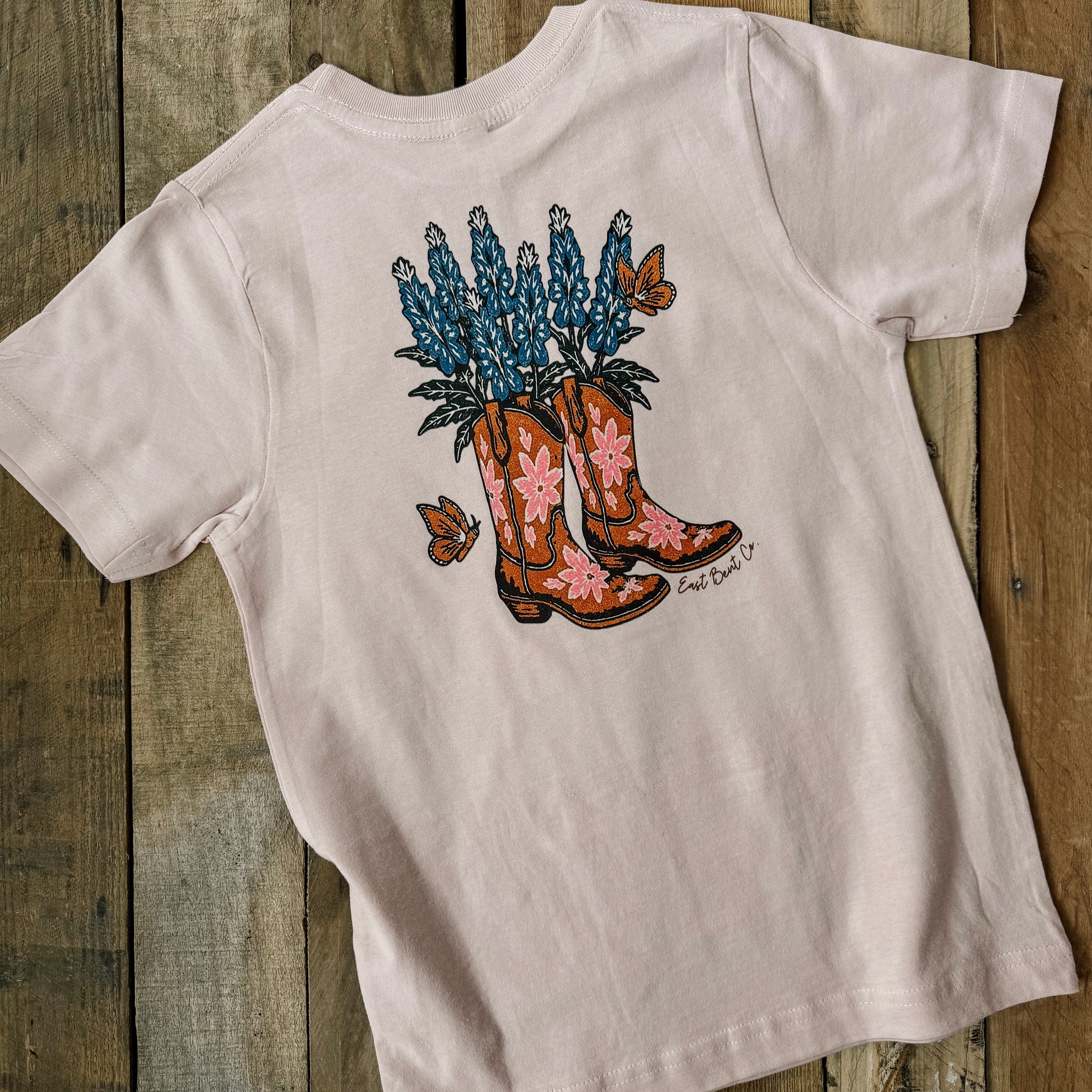 Bluebonnet Cowboy Boot Girls Short Sleeve Shirt