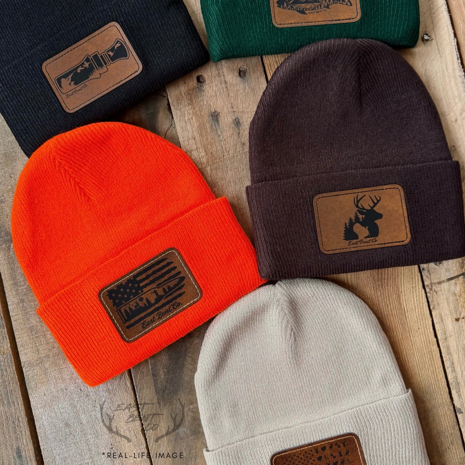 East Bent Co. Toddler Leatherette Patch Beanies