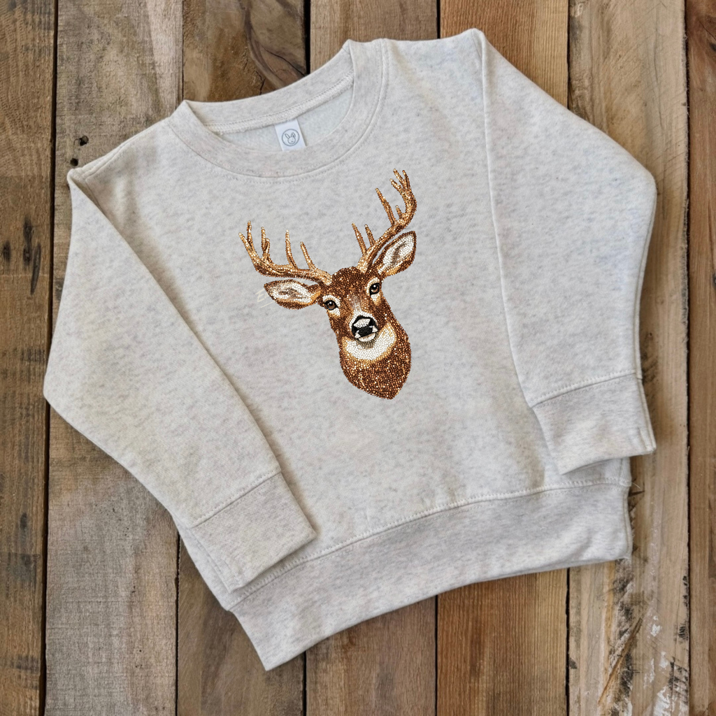 Faux Rhinestone Girls Deer Crewneck Sweatshirt (Front Design)