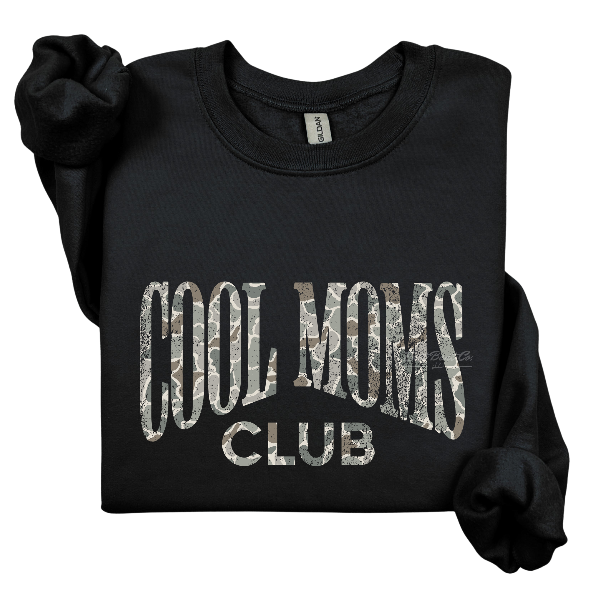 Cool Moms Club Distressed Camo Adult Crewneck Sweatshirt