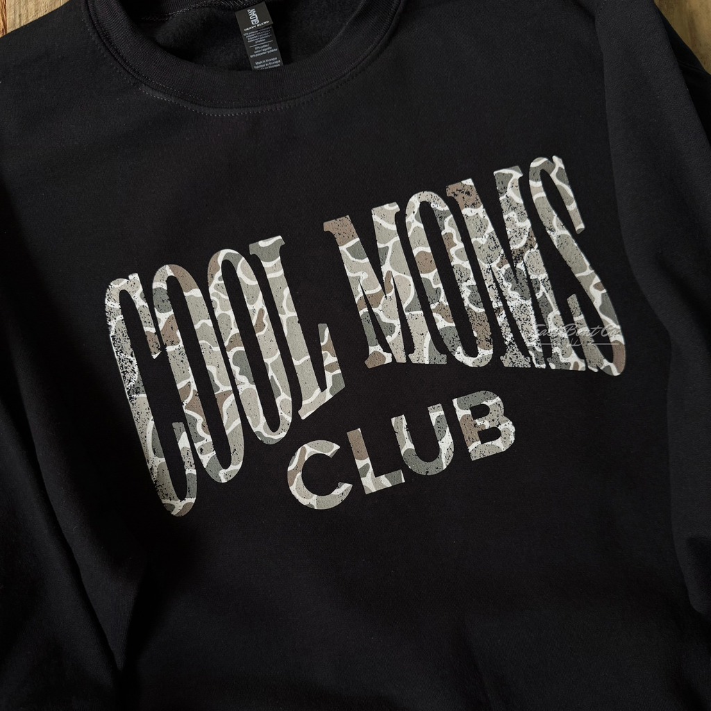 Cool Moms Club Distressed Camo Adult Crewneck Sweatshirt