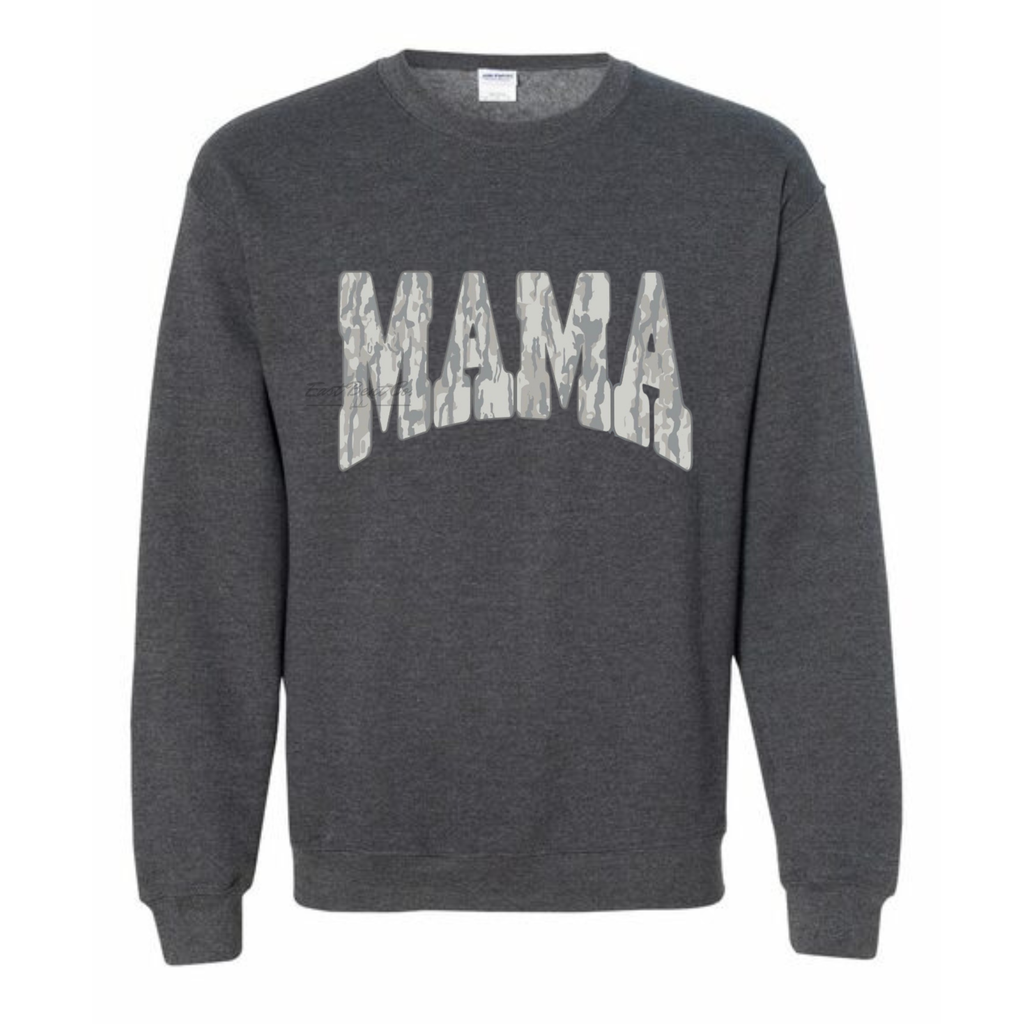 Faded Gray Bark Camo Mama Adult Crewneck Sweatshirt