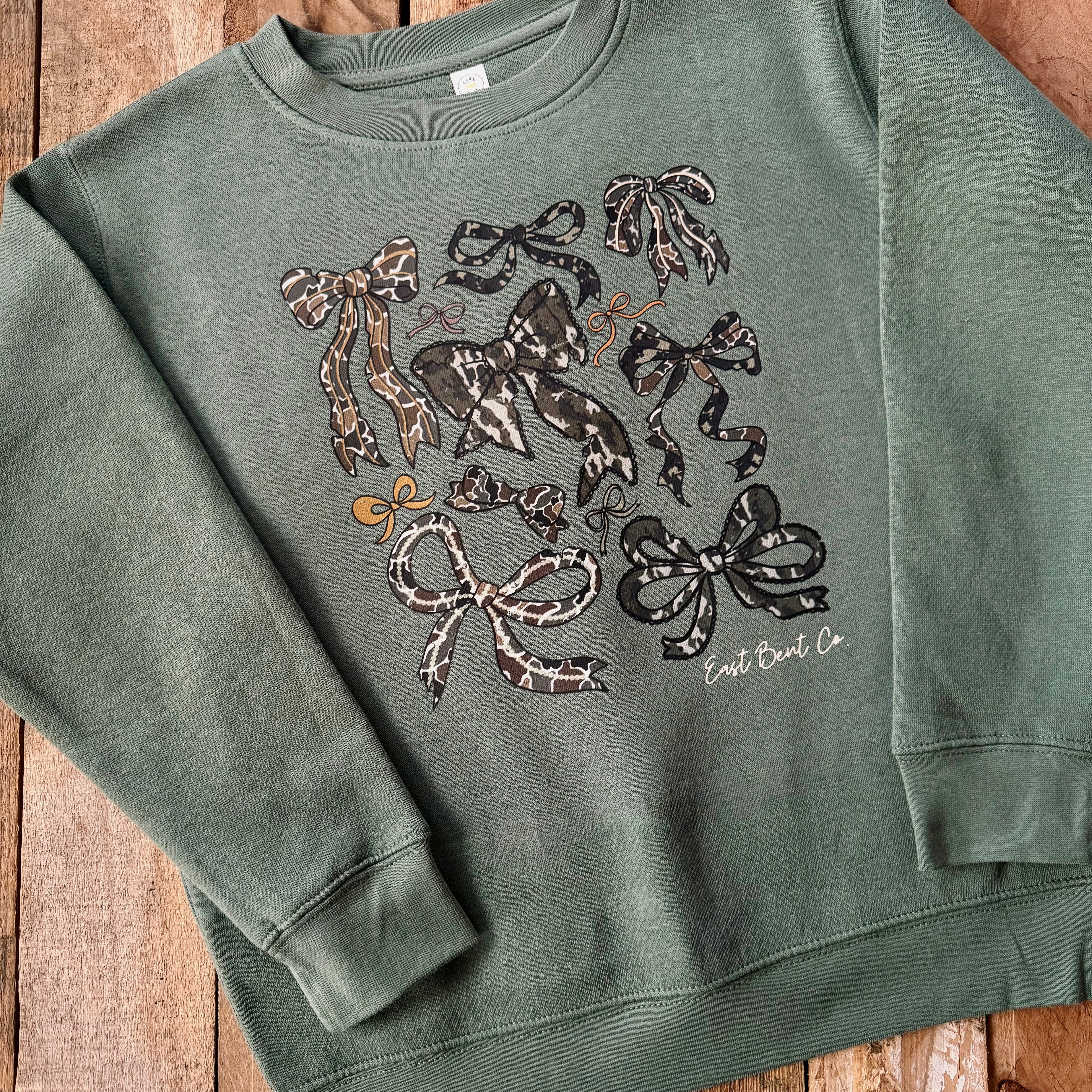 Camo Bows Girls Crewneck Sweatshirt (Front Design)