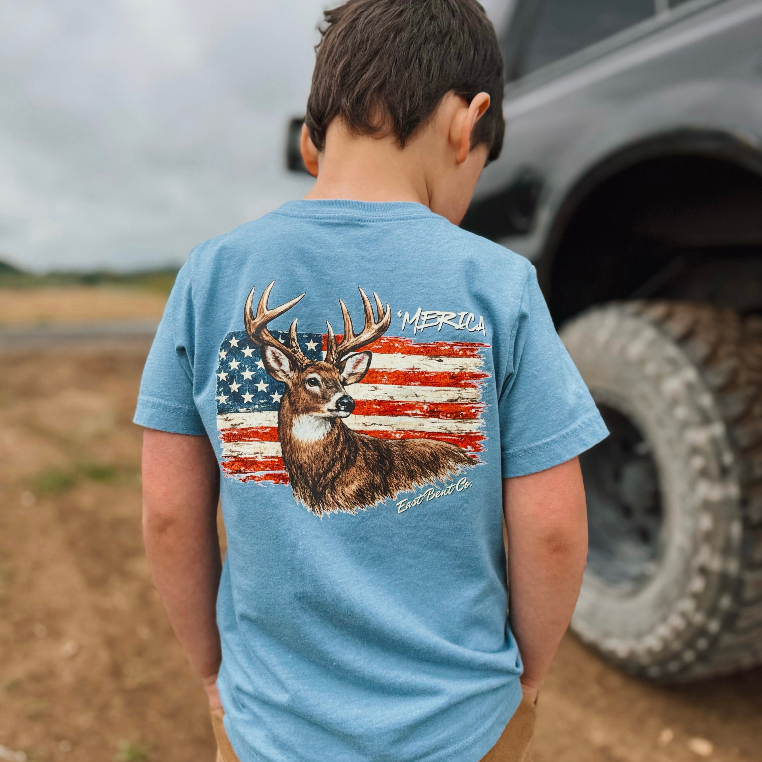 ‘Merica Buck Flag Kids Short Sleeve Shirt