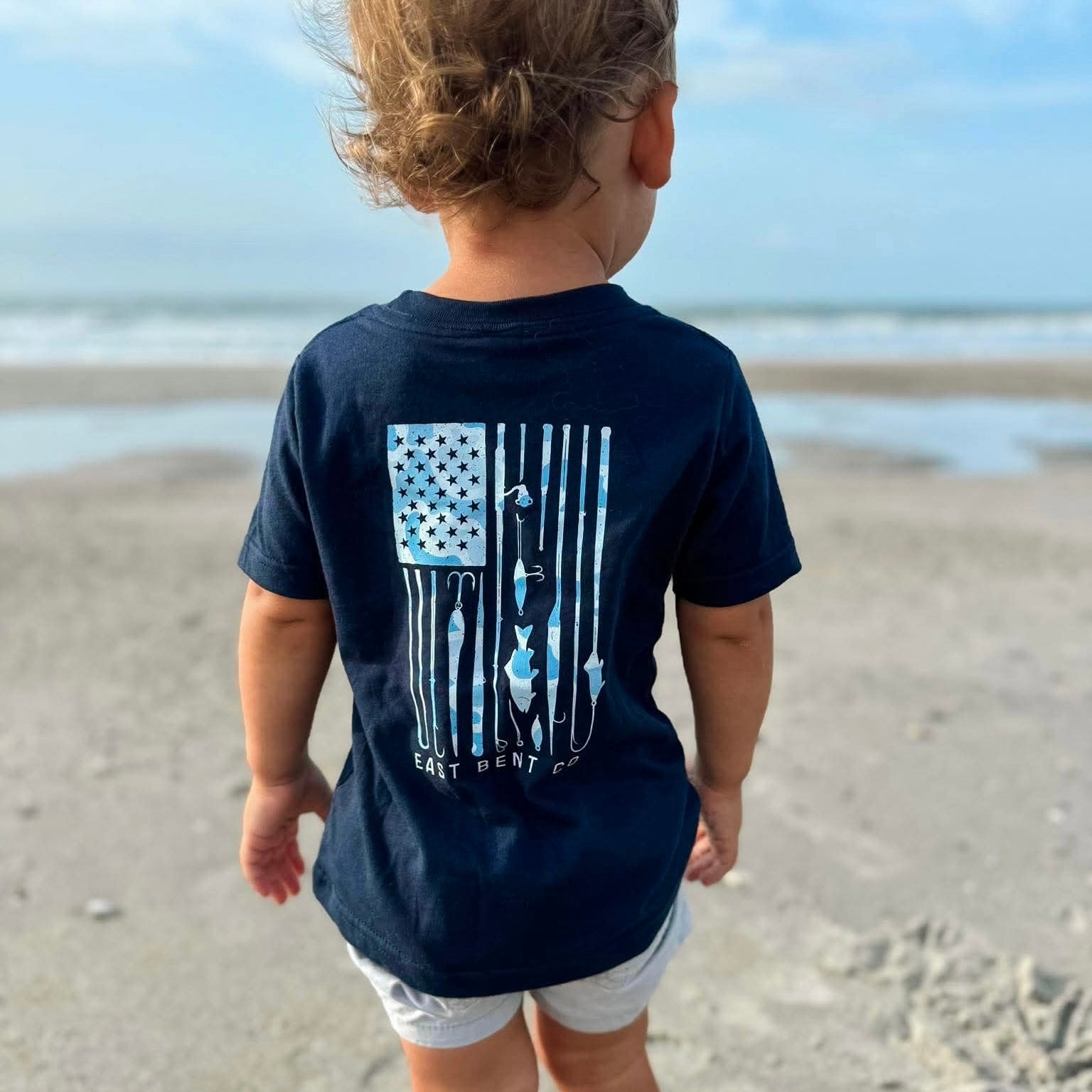 Distressed Blue Camo Fishing Flag Short Sleeve Shirt