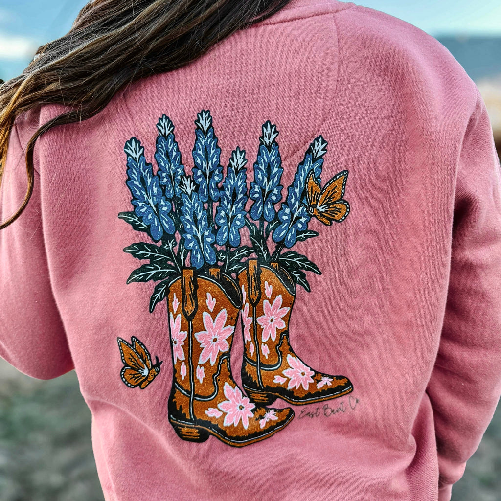 Bluebonnet Cowboy Boot Girls Crewneck Sweatshirt